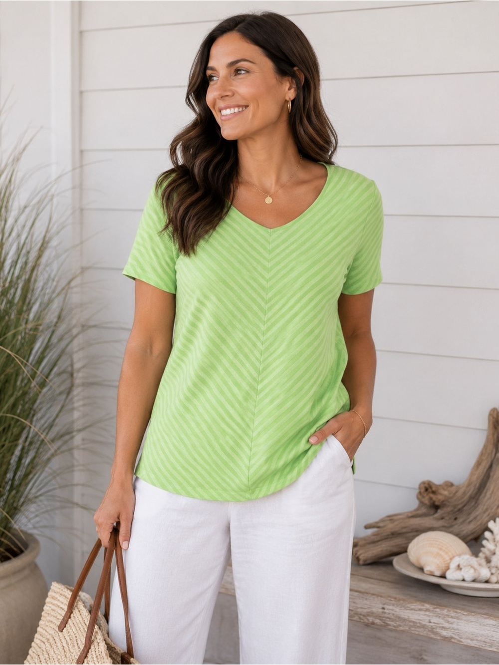 Chico's Women's Pullover V neck short sleeve casual knit Top Green Size XL